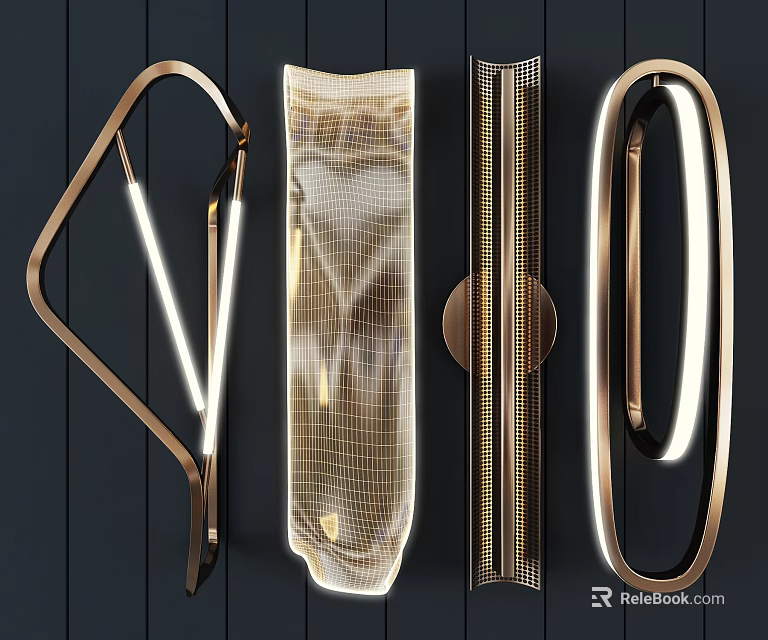 Modern Design Wall Lamps With Brass Finish Geometric Shapes And Illuminated Glow 3d model 
