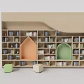 Modern Kids Bookshelf Design With Colorful House Shaped Arched Compartments And Books