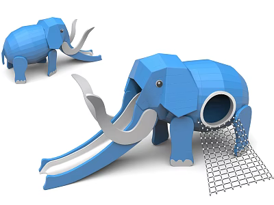 Blue Elephant Shaped Playground Equipment with Slide and Net Structure for Kids Outdoor Fun 3d model
