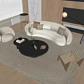 Modern White Sofa Coffee Table Set With Round Table Pillows Area Rug And Armchair