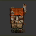 Traditional Wooden House With Red Roof Multi Story Design Decorative Windows And Balcony Steps