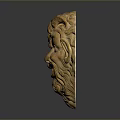 Wooden Mythical Mask With Horns Curly Hair And Grinning Expression Artwork