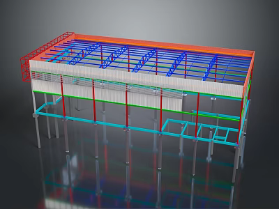 Building Structure Frame 3D Model With Colorful Steel Beams And Support Columns 3d model