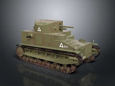 Detailed Military Tank Model With Green Body Triangular Mark Number 231 And Brown Tracks 3d model