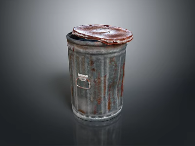Rusty Metal Trash Can With Lid And Handle For Daily Home Use 3d model