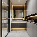 Modern Bathroom Interior Design With Illuminated Mirror Vanity Cabinets And Green Plants