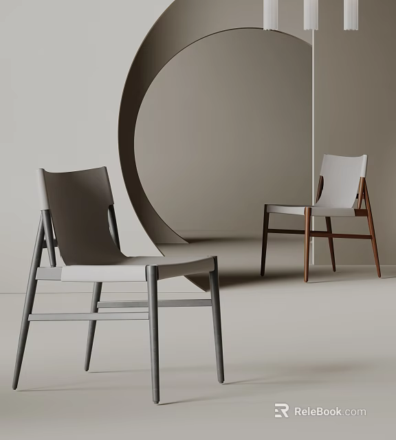 Modern Dining Chairs With Gray Frame White Seat And Wooden Legs In Simple Curved Background 3d model 