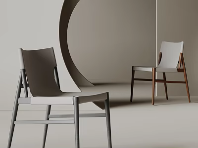 Modern Dining Chairs With Gray Frame White Seat And Wooden Legs In Simple Curved Background 3d model