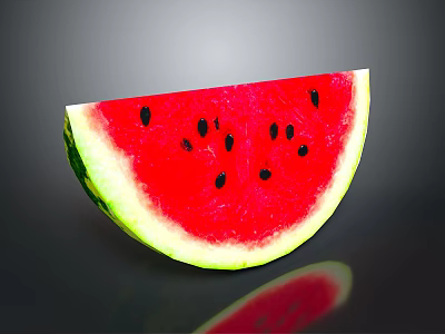 Fresh Juicy Watermelon Slice with Red Flesh Black Seeds and Green Rind 3d model