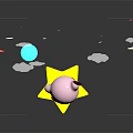 Pink Cartoon Character On Yellow Star With Stars Clouds Moon Heart In Dark Background
