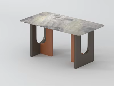 Modern Dining Table With Grey White Veined Surface And Two Tone U Shaped Legs 3d model