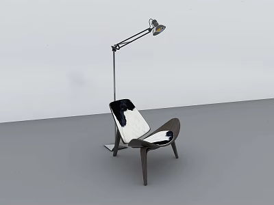 Modern Accent Chair With Wooden Frame Black White Cushion And Floor Lamp 3d model
