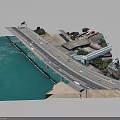 Detailed Scale Bridge Model With Blue Water Adjacent Buildings Trees And Vehicles