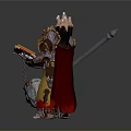 A Man in Ornate Gold Armor Holding Large Hammer With Red Yellow Cloak