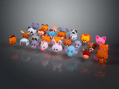Cute Animal Decorative Figurine Set With Various Cartoon Characters And Colorful Designs 3d model
