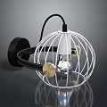 Modern Decorative Wall Lamp With White Wire Cage Black Arm And Golden Knobs Design 3d model