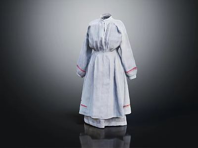 Light Blue Traditional Linen Robe With Red Trimmed Cuffs And Hem 3d model