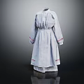 Light Blue Traditional Linen Robe With Red Trimmed Cuffs And Hem