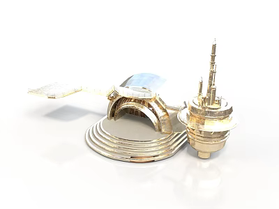 Elegant Modern Golden Architectural Model With Curved Structure Circular Base And Tower 3d model