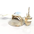 Elegant Modern Golden Architectural Model With Curved Structure Circular Base And Tower