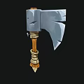 Game Style Axe Weapon With Stone Head Wooden Handle And Wrapped Details