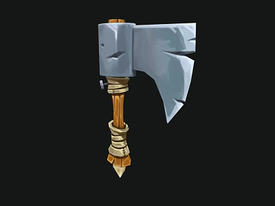 Game Style Axe Weapon With Stone Head Wooden Handle And Wrapped Details 3d model