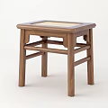 Traditional Chinese Style Square Wooden Stool With Woven Seat And Crossbar Design