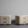 Modern Beige Bedside Tables With Marble Top Drawers And Black Base 3d model