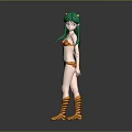 3D Character Design With Green Long Hair Orange Striped Bikini And Laced Boots