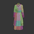 Light Blue Traditional Linen Robe With Red Trimmed Cuffs And Hem
