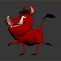 Cartoon Red Boar Character With White Tusks Black Mane And Smiling Expression