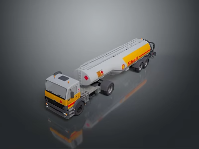 White And Yellow Tanker Truck With Shell Logo For Fuel Transport On Gray Background 3d model