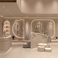 Modern Clothing Store Interior With Arched Walls Apparel Displays Sofa Green Plant And Decorative Doll
