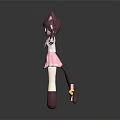 Game and Movie Character With Pink Cat Ears Twin Tails White Top And Pink Skirt