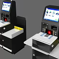 Dual Black Commercial Self Checkout Kiosks With Touch Screen Displays Integrated Scanners And Storage Drawers
