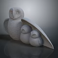 Smooth White Owl Sculpture With Owlets On Reflective Dark Background Surface 3d model