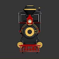 Vintage Steam Train 3D Model With Black Body Red Yellow Stripes And Decorative Wheels