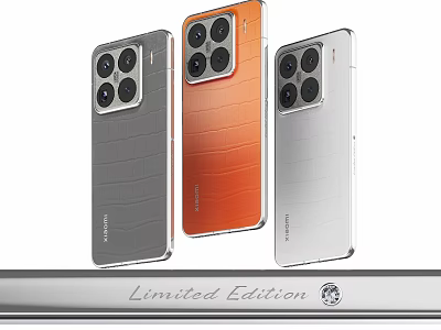 Three Limited Edition Smartphones in Gray Orange Silver with Crocodile Texture Back Design 3d model