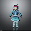 Animated Cartoon Girl Character 3D Rendered With Blue Coat White Trim Pink Hair And Boots