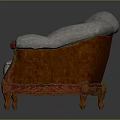 Light Gray Fabric Two Seater Sofa With Red Carved Wooden Frame And Legs