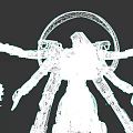 Game Movie Mechanical Character with Multiple Arms and Glowing Orange Eyes Metallic Structure