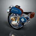 Vintage Blue Motorcycle With Classic Design Leather Bags And Chrome Accents