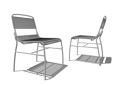 Two Modern Metal Frame Leisure Chairs With Striped Seat And Footrest Design 3d model