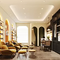 Elegant Beauty Hair Salon Interior With Yellow Styling Chairs And Product Displays
