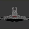 Detailed Sci Fi Starship Model Featuring Gray Body Red Stripes And Top Structure