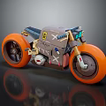 Gray Metallic Motorcycle With Orange Wheels Black Seat And Mechanical Details