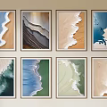 Photo Wall Featuring Multiple Framed Beach Wave Artworks With Various Colors And Textures 3d model