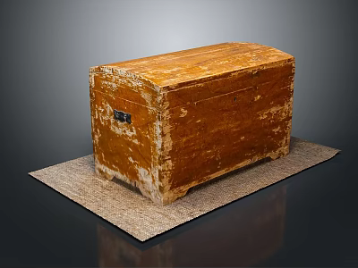 Vintage Wooden Trunk on Hessian Carpet with Worn Surface for Storage 3d model