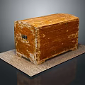 Vintage Wooden Trunk on Hessian Carpet with Worn Surface for Storage