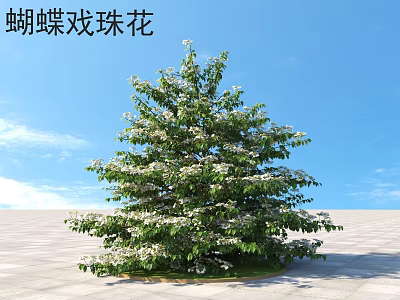 Beautiful Flowering Shrub with White Blossoms and Green Leaves Under Blue Sky 3d model